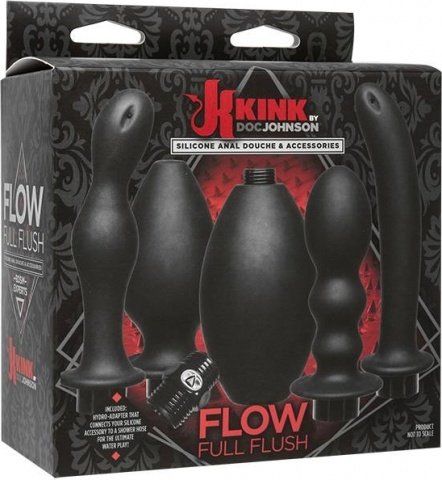 Kink - Flow Full Flush Set - Anal Douche & 4 Accessories - Black   . , Kink - Flow Full Flush Set - Anal Douche & 4 Accessories - Black   . 