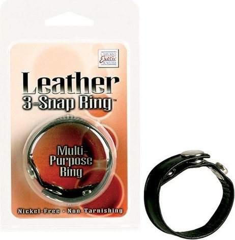 Leather 3 snap ring black, Leather 3 snap ring black