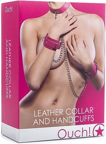    Leather Collar and Handcuffs Pink SH-OU100PNK 41 ,  2,    Leather Collar and Handcuffs Pink SH-OU100PNK 41 
